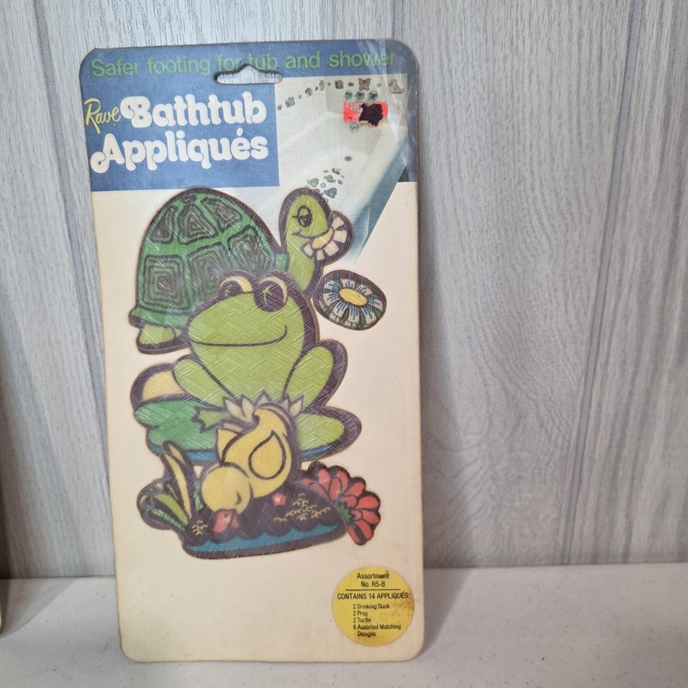 VTG 1980s Retro Groovy Bathtub NOS Appliques Turtle Frog Animals Home